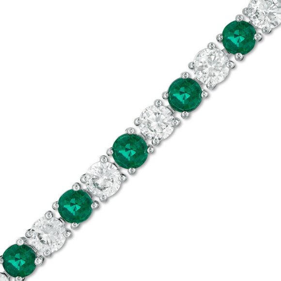 4.0mm Lab-Created Emerald and White Sapphire Alternating Tennis Bracelet - Picture 2 of 7